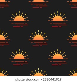 Sunset seamless pattern. Vector bright gradient elements on black background.