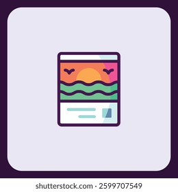 Sunset Seascape Icon: Minimalist Ocean View Illustration