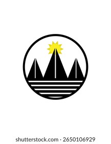 Sunset Ship Beach Logo Design, Ship Beach Logo in Circle Shape