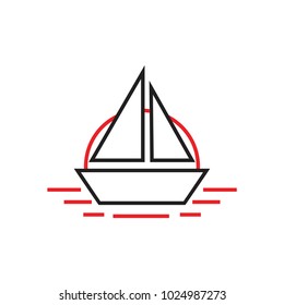 sunset ship line art symbol logo vector