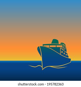Sunset with ship silhouette