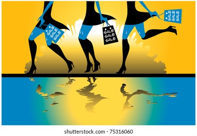 Sunset shopping woman city skyline