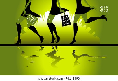 Sunset shopping woman city skyline
