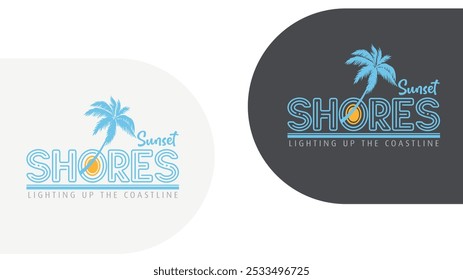 Logotipo Sunset Shores
A integração da palmeira com o texto torna o logótipo coeso e envolvente do ponto de vista visual. O slogan "Iluminar a costa" é claramente apresentado e complementa o tema geral.