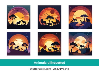 Sunset Silhouette of African Animals