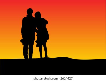 sunset silhouette of a couple