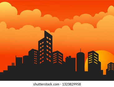 Sunset Silhouette Evening Building Stock Vector (Royalty Free ...