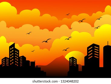 Sunset Silhouette Evening with Building