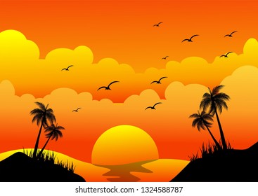 sunset silhouette at sea
