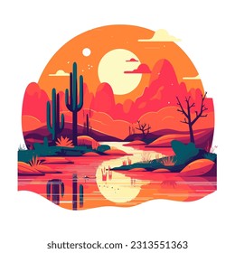 Sunset silhouette of tree on mountain horizon icon isolated