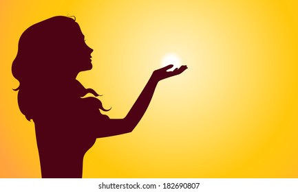 Sunset silhouette of woman