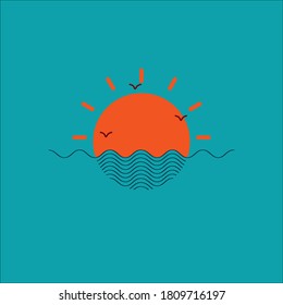 Sunset Simple Logo Illustration Vector