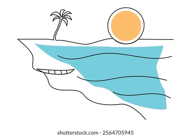 Sunset single-line art beautifully captures the serene transition of day to night with a simple yet elegant flow of continuous lines.