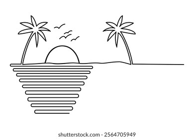 Sunset single-line art beautifully captures the serene transition of day to night with a simple yet elegant flow of continuous lines.