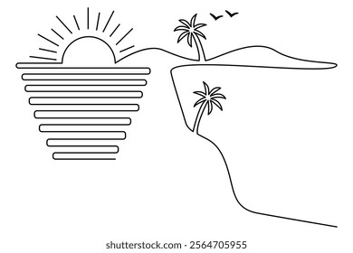 Sunset single-line art beautifully captures the serene transition of day to night with a simple yet elegant flow of continuous lines.