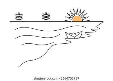 Sunset single-line art beautifully captures the serene transition of day to night with a simple yet elegant flow of continuous lines.