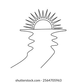 Sunset single-line art beautifully captures the serene transition of day to night with a simple yet elegant flow of continuous lines.