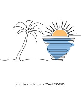 Sunset single-line art beautifully captures the serene transition of day to night with a simple yet elegant flow of continuous lines.