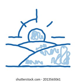 Icono de esbozo de apertura vectorial. Dibujo manual de la línea de doodle azul símbolo Sunset. ilustración de símbolo aislado
