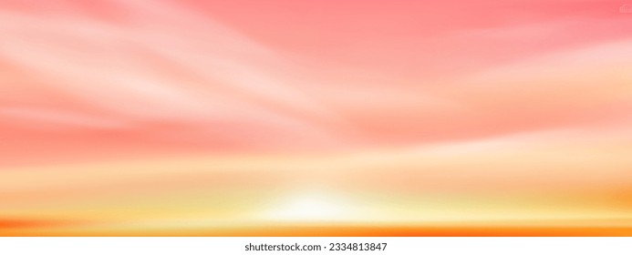 Sunset sky in Autumn,Sunrise in Morning with Orange,Yellow and Pink sky,Winter sky Dramatic twilight landscape,Vector Horizon Beautiful Sky banner Sunlight for four seasons background