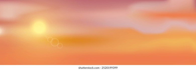 Fondo del cielo de la puesta del sol, naranja, amarillo, rosa Nubes de la salida del sol en la mañana de verano, Vector