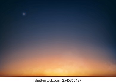 Sunset Sky Background over Beach,Sunrise Cloud Orange,Yellow,Pink in morning Summer,Vector Sunny Autumn,Nature landscape star field in evening.Winter sunlight,Horizon Spring sundown by Sea 