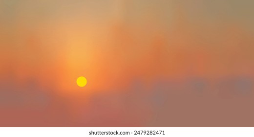 Sunset sky background. Sun rays yellow orange red vector illustration.