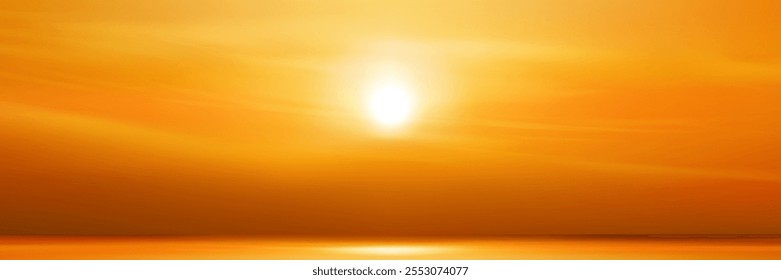 Sunset Sky Background,Autumn Orange Sunrise and Sun over Sea Beach,Vector Beautiful Winter Nature Golden Hour in Yellow,Pink,Blue Sky Before Sundown in Summer,Cartoon Spring Landscape with sunlight 