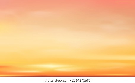 Sunset Sky Background,Autumn orange,yellow sunrise cloud over beach,Vector Summer sky with yellow,pink color in eveing,Nature landscape in winter sunlight,Cartoon Horizon Spring sundown by the Sea