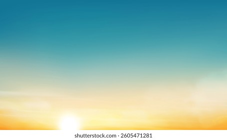 Sunset Sky Background,Autumn Yellow,Blue Sunrise Sky and Sun over Sea Beach,Vector Summer Nature Golden Hour in Orange Sky before Sundown in Spring,Horizontal Cartoon Winter Landscape with sunlight
