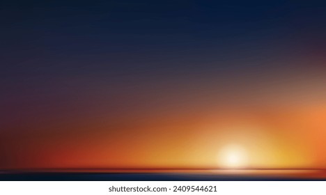 Sunset Sky Background,Evening Sky,Cloud Over Beach in Summer,Vector illustration Panoramic Landscape Twilight Dusk Sky,Banner Nature Sun with Sunrise in Yellow,Orange Sky in Morning Spring