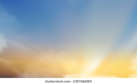 Sunset Sky Background,Morning Sunrise Cloud Orange,Yellow and Blue Sky in Sunny Summer,Vector Evening in Autumn,Nature Horizon Landscape field in Winter Sunlight