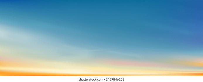 Sunset Sky Background,Morning Sunrise with Yellow,Blue Sky,Summer Nature Landscape Dramtic Golden Hour with Twilight Sky in Evening after Sun Dawn,Vector Horizon Banner Sunlight for Spring,Winter