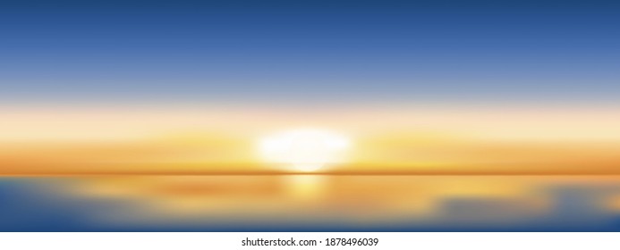 Sunset Sky Background,Sunrise with Cloud with Blue,Orange,Yellow Color in Morning,Vector Horizon dramatic twilight dusk sky after sun dawn in Summer Evening,Beautiful nature landscape by sea beach