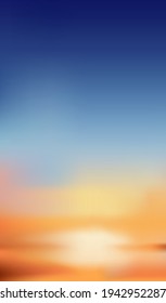 Sunset Sky Background,Sunrise with Cloud with Blue,Orange,Yellow Color,Vector Holizon dramatic twilight dusk sky after sun dawn in Summer,Beautiful nature landscape by sea beach,Vector Vertical