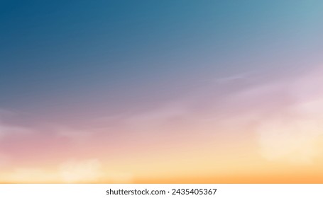 Fondo del cielo del atardecer, nube del amanecer Naranja, Amarillo, Rosa en la mañana Verano, Vector soleado Otoño, Campo del paisaje de la naturaleza en la tarde.