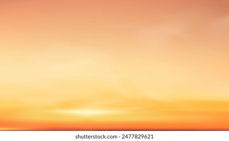 Sunset Sky Background,Sunrise cloud Orange,Yellow,Pink in morning Summer,Vector sunny Autumn,Nature landscape field in evening.Winter sunlight,cartoon illustration Horizon Spring sundown by Sea Beach