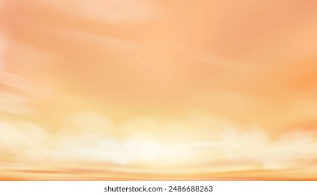 Sonnenuntergang Himmelshintergrund, Sonnenaufgangswolke Orange, Gelb, Pink am Morgen Sommer, Vektorgrafik sonnig Herbst, Natur Landschaftsfeld am Abend.Winter Sonnenlicht, Cartoon Illustration Horizon Frühling Sonnenuntergang am Meer Strand