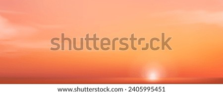 Sunset Sky Background,Sunrise cloud Orange,Yellow,Pink in morning Summer,Vector sunny Autumn,Nature landscape field in evening.Winter sunlight,cartoon illustration Horizon Spring sundown by Sea Beach