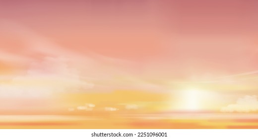 Sunset sky background,Sunrise in Morning with Orange,Yellow,Pink color,Beautiful golden hour Dramatic twilight landscape in evening,Vector horizontal Romantic Dusk Sky with Sunlight and Clouds