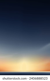 Sunset Sky Background,Sunrise Orange,Clear Blue Sky Cloud in Morning Summer,Vector Vertical Sunlight in Autumn,Banner Spring Nature landscape sky field.Tropical sun down by Sea Beach