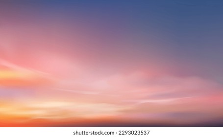 Sunset Sky Background,Sunrise with Orange,Yellow,Pink,Blue Sky,Nature Landscape Romantic Golden Hour with twilight Sky in Evening after Sun Dawn,Vector Horizon Banner Sunlight for Four Seasons concept - Shutterstock ID 2293023537