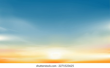 Sunset Sky Background,Sunrise with Yellow and Blue Sky,Nature Landscape Romantic Golden Hour with twilight Sky in Evening after Sun Dawn,Vector Horizon Banner Sunlight for Four Seasons concept - Shutterstock ID 2271523625