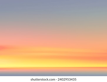 Sunset Sky Background,Sunrise with Yellow and Blue Sky Over Beach,Nature Landscape Dramatic with twilight Sky in Evening after Sun Dawn By the Sea,Vector Web Banner Horizon for Summer Holiday Vacation