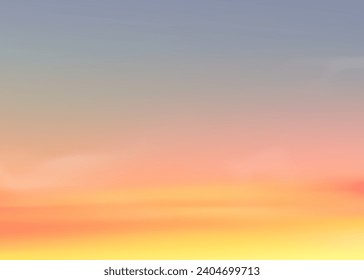 Sunset Sky Background,Sunrise with Yellow and Blue Sky Over Beach,Nature Landscape Dramatic with twilight Sky in Evening after Sun Dawn By the Sea,Vector Web Banner Horizon for Summer Holiday Vacation