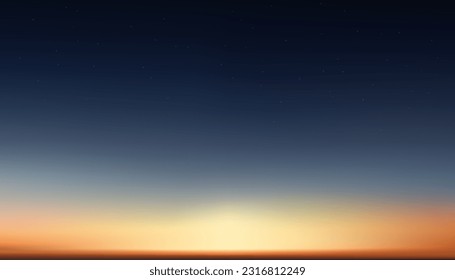 Sunset Sky Hintergrund, Sonnenaufgang mit Gelb, Rosa, Orange, Blauer Himmel, Naturlandschaft Goldene Stunde mit Dämmerdusk Himmel am Abend nach Sonnendämmerung, Vector Horizon Banner Sonnenlicht für Vier Seasons Konzept