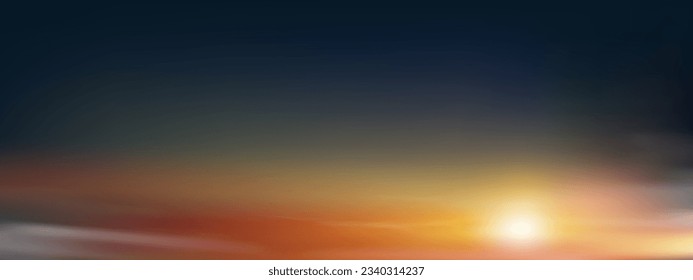 Sunset Sky Background,Sunrise with Yellow,Pink,Orange,Blue Sky,Nature Landscape Golden Hour with twilight dusk Sky in Evening after Sun Dawn,Vector Horizon Banner Sunlight for Four Seasons concept