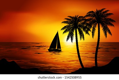 sunset sky at beach with boat