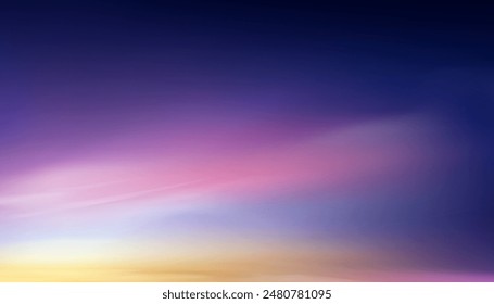 Sunset Sky Blue,Cloud Background,Sunrise by Beach with Orange,Pink,Yellow,Purple,Nature Landscape Dramatic Golden Hour with twilight Sky in Evening after Sun Dawn,Horizon Banner Sunlight in Winter 