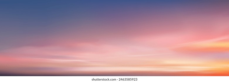 Sonnenuntergang Himmelblau, Wolke im Sommer Hintergrund, Herbstrosa, Orange Sonnenaufgang über dem Meer, Horizon Goldene Stunde Winter Natur mit gelb, lila nach Sonnenuntergang, Vektorgrafik Banner Sonnenlicht für Frühling Saison